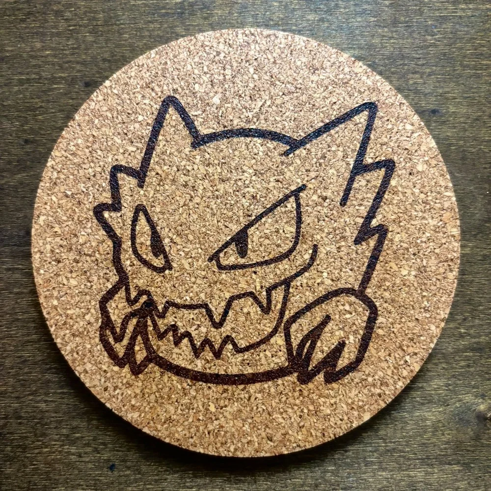 Pokemon Haunter Face Laser Engraved Cork Coaster